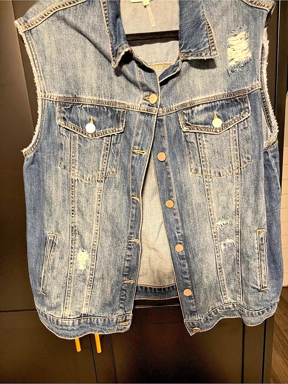 Risen Distressed Denim Vest in Blue Size Medium